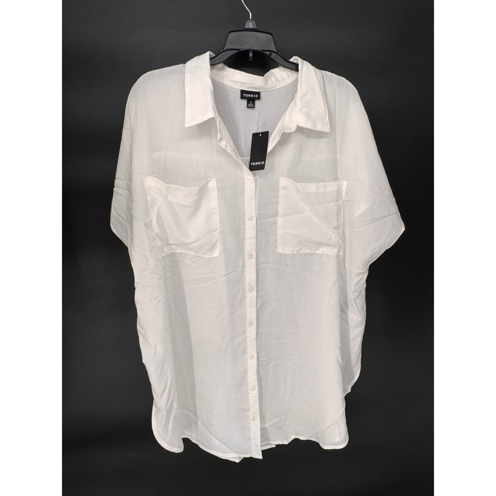 Torrid Tunic Shirt Womens 2X White NWT Dolman Short Sleeve Challis Button Up